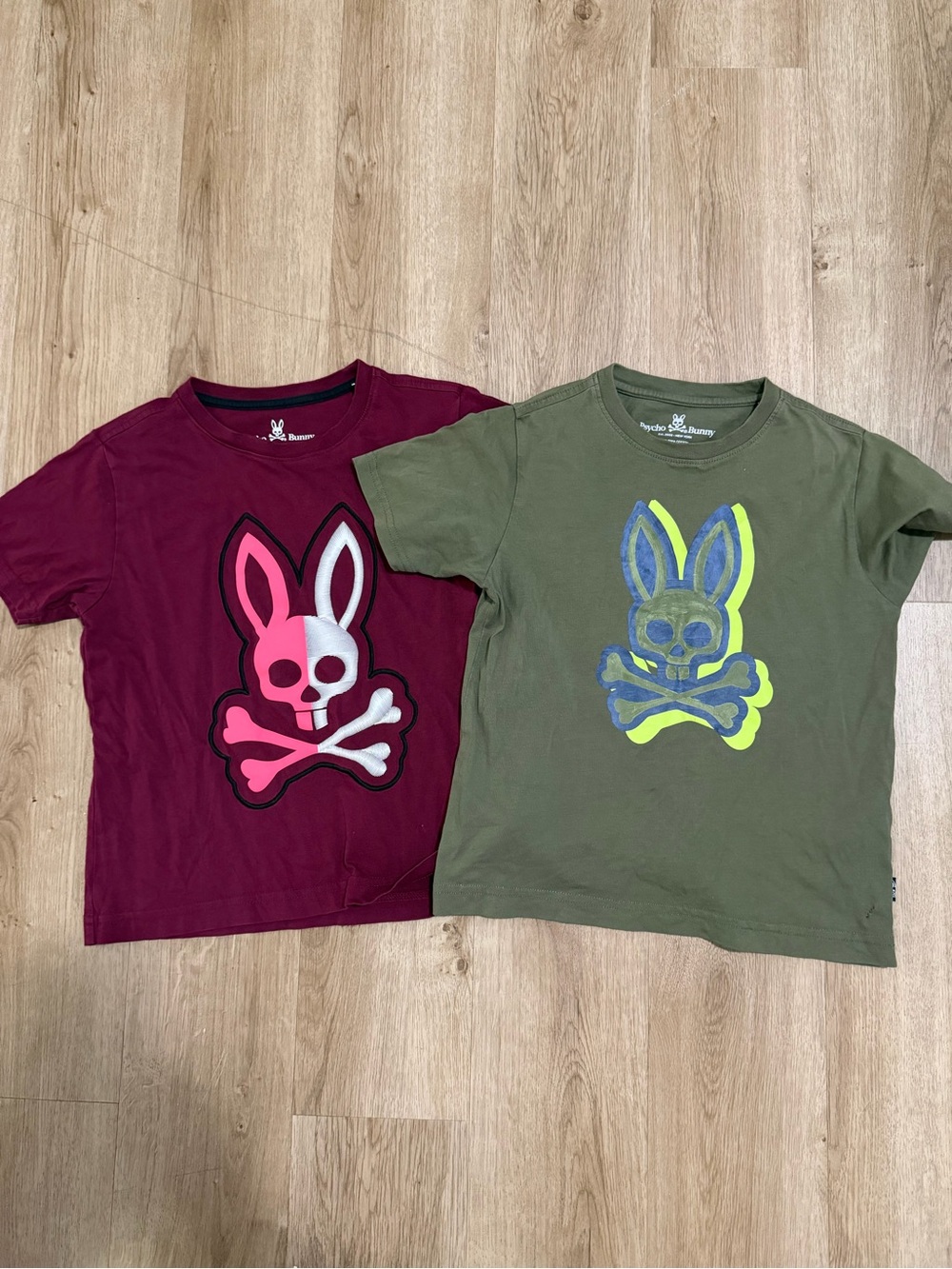 Psycho Bunny Kids Short-Sleeve Graphic Tees in Burgundy & Olive